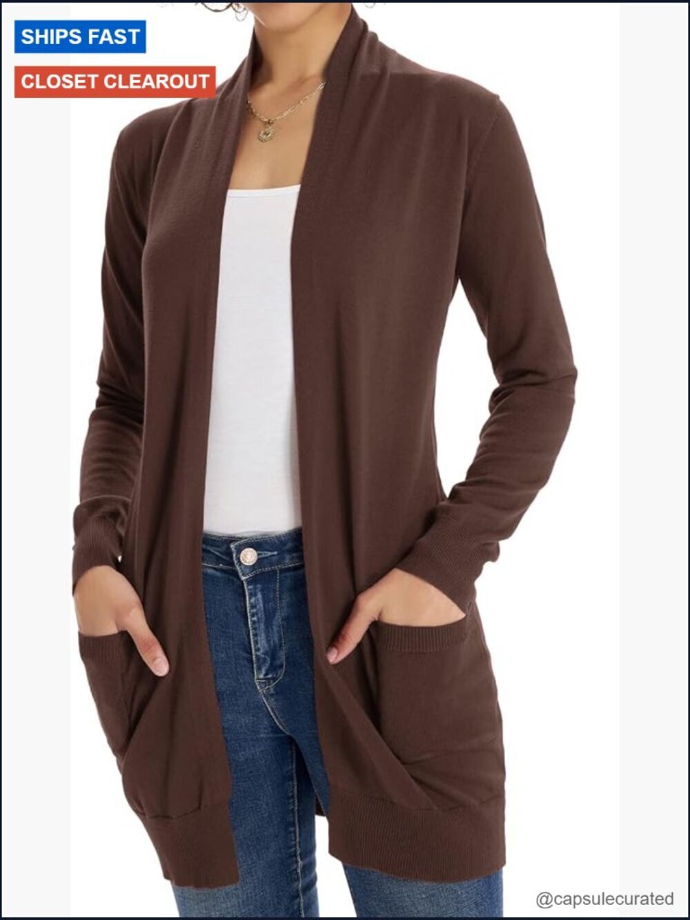 Lightweight Long Sleeve Cardigan with Pockets Open Front V-Neck